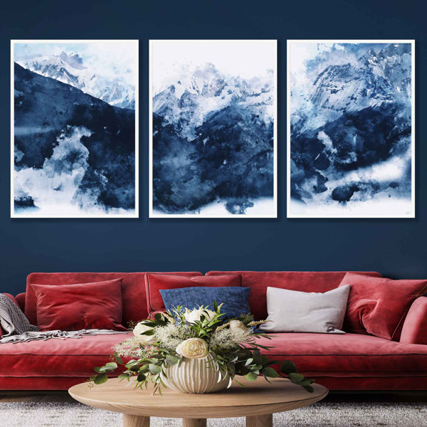 Artze Wall Art Mont Blanc In Blue 3 Piece Picture Frame Art Prints